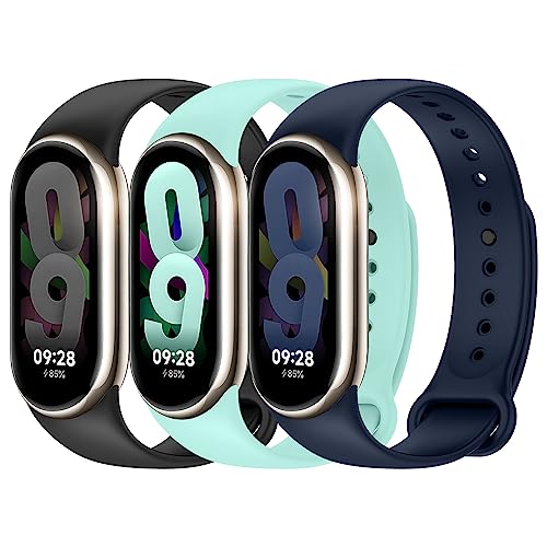 3 Stück Armbandersatz kompatibel mit Xiaomi Mi Band 8 Damen Herren ,Verstellbares weiches Silikon Sportband für Xiaomi Band Mi Band 8 Armband Zubehör,Schwarz/Mitternachtsblau/Aqua Duck von EIHAIHIS