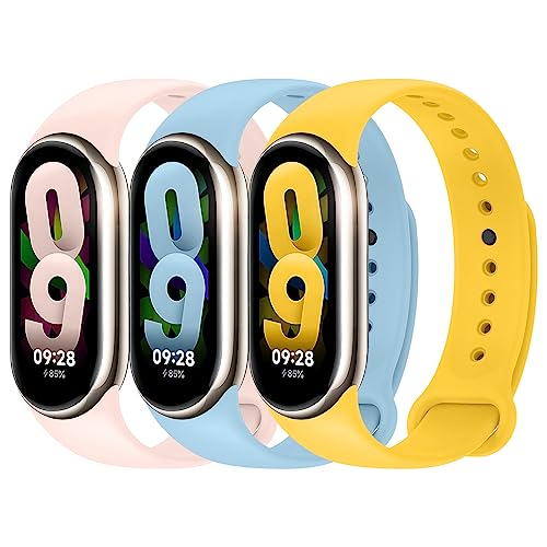 3 Stück Armbandersatz kompatibel mit Xiaomi Mi Band 8 Damen Herren ,Verstellbares weiches Silikon Sportband für Xiaomi Band Mi Band 8 Armband Zubehör,leuchtendes Pink/lebendiges Gelb/Hellblau von EIHAIHIS