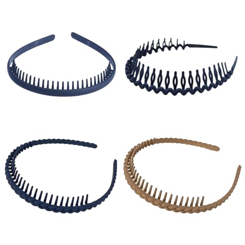 EIH 4 Stück Haarband,Zickzack Haarreif,Haarreifen Damen,Welle Stirnband,Zig Zag Headband,Invisibobble Haarreif,Rutschfestes Stirnband mit Anti-Rutsch Zähne,für Outdoor Sports Yoga(Mehrfarbig) von EIHI