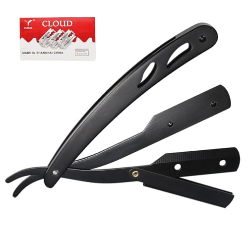 EIHI 1 Satz Rasiermesser Set,Professionelle Rasiermesser Mit Wechselklinge Für Männer +10 Rasiermesser Klingen,Geschenk für Papa(Schwarz) von EIHI