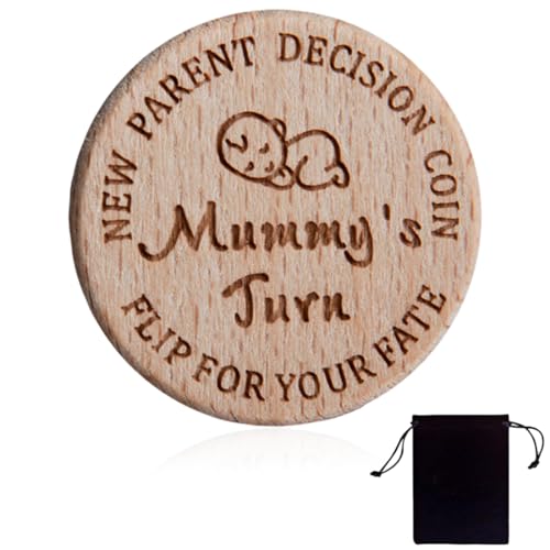 EIHI 1 Stück Entscheidungsmünze Mama Papa Geschenk zur Geburt Entscheidungshilfe für Wer ist an der Reihe Eltern Junge Mädchen Schwangerschaft Geschenkidee Holz Münze Schwangerschaftsgeschenk von EIHI
