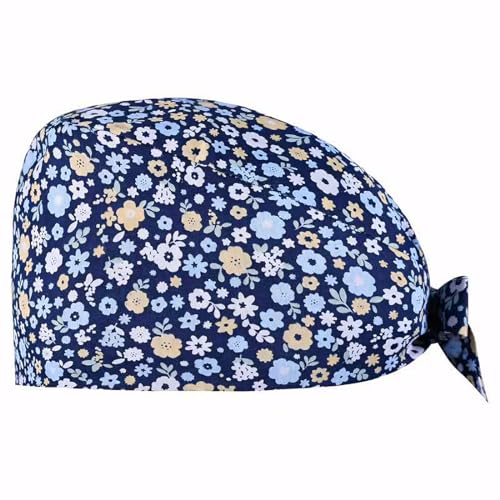 EIHI 1 Stück Op Haube Stoff, Op Hauben Damen, Robin Hat, Op Haube Verstellbar Mit Knopf Arbeitskappe Baumwolldruck Kranken Schwesternkappe Unisex Staubhauben Kappe（Blumen） von EIHI