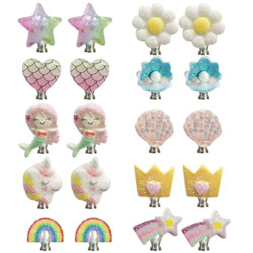 EIHI 10 Paar Ohrclips für Mädchen und Kinder - Clip Ohrringe Set mit Einhorn, Blumen und Prinzessin Motiven - Zum Klipsen von EIHI