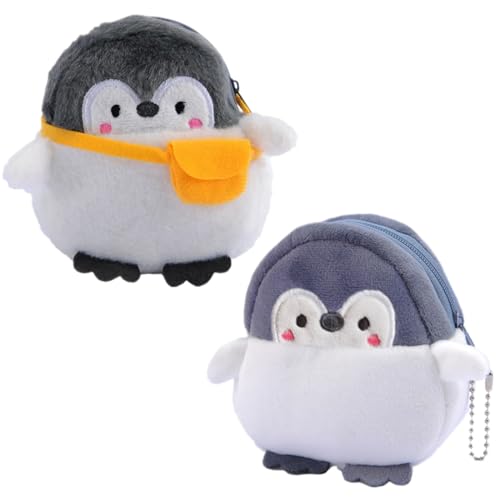 2 PCS Münze Geldbörse, Plüsch Münze Beutel Nette Kleine Geldbörsen für Frauen, Pinguin Kuscheltier, Pinguin-geformte Änderung Geldbörse zum Einkaufen, Dating(Pinguin Nicht-Rucksack) von EIHI