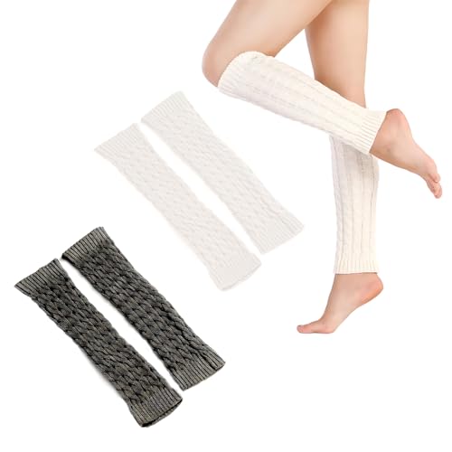 EIHI 2 Paar Stulpen Damen, Leg Warmers, Damen Langer Beinwärmer Frauen Mädchen Winter Crochet Stricken Stulpen Beinstulpen Beinwärmer Kniestrümpfe Legwarmers Strümpfe Overknees (Weiß,Schwarz) von EIHI