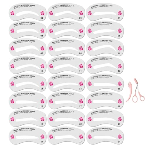 EIHI 24 StückAugenbrauen Schablone Stempel Set,Mit zwei Augenbrauenformern Augenbrauenstempel Set Multi-Brauen Formen und Formen für faule Menschen zu zeichnen Augenbrauen von EIHI