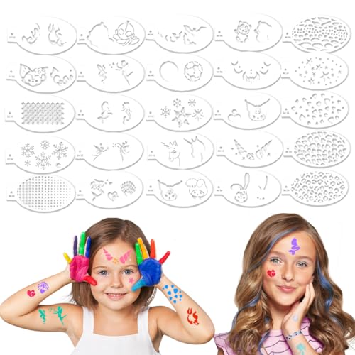 EIHI 25 Stück Tattoo Schablone, Kinderschminken Schablonen, Gesichtsfarbe Schablonen für Kinder Erwachsene, Karneval Halloween Weihnachten Fasching Party Make-up von EIHI