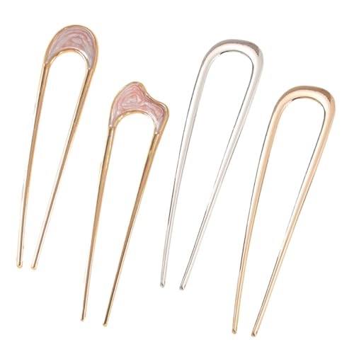 EIHI 4 Französische Haarnadeln U Förmige Haarnadeln Haarstäbchen Haargabeln von Frauen und Mädchen Styling Haar Accessoires für vielseitige Frisuren - Geeignet für alle Haartypen-Gold und Silber von EIHI