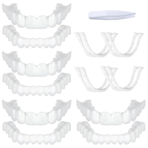 EIHI 4 Sätze Oben und Unten Zähne zum Aufstecken,Keine Löcher Veneers Zähne zum Aufstecken,Mit Beißgummi,Simulation ZahnschieneGeeignet für Männer Frauen,Füllung Fehlender Zähne von EIHI