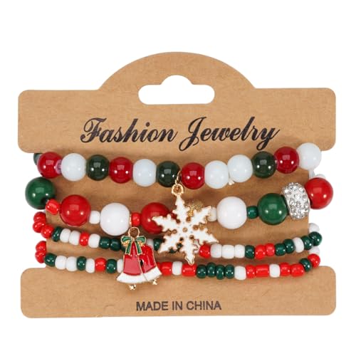 EIHI 4 Stück Armbänder Holzperlen Quaste Armband Weihnachtstag EIHI 4 Stück Armbänder Holzperlen Quaste Armband Weihnachtstag von EIHI