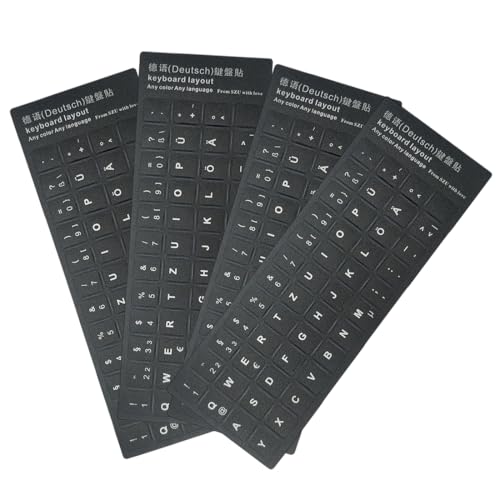 EIHI 4 Stück Deutsch Tastatur Aufkleber PC Tastatur Aufkleber Glänzend Schwarz Hintergrund mit weißer Beschriftung für Laptop Notizb, Desktop Computer Notebook Universal Wortaufkleber von EIHI