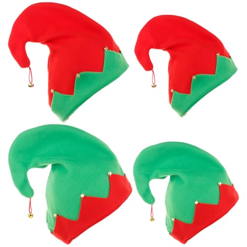 EIHI 4 Stück Nikolausmützen, Rote und Grüne Mütze, Fasching hut, für Erwachsene und Kinder für Weihnachten Karneval Partykostüm Requisiten Partygeschenk von EIHI