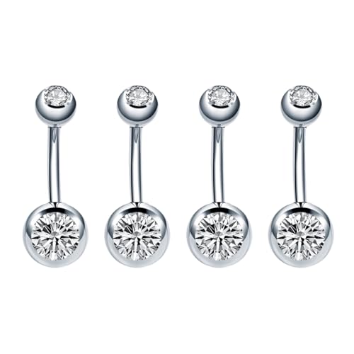 EIHI 4 Stück SilberFarbe Bauchnabelpiercing titan Perle Diamant Bauchpiercing Nabelpiercing Piercing Schmuck für Damen Herren von EIHI