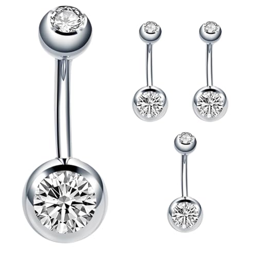 EIHI 4 Stück SilberFarbe Bauchnabelpiercing titan Perle Diamant Bauchpiercing Nabelpiercing Piercing Schmuck für Damen Herren von EIHI
