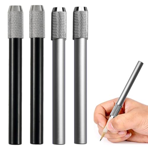 EIHI 4 Stück Stiftverlängerung, Farbe Bleistiftverlängerung, Verstellbar Aluminiumlegierung Aluminium Bleistift Extender für Schule Malatelier Schreibgerät (Silber, eisenhaltig) von EIHI