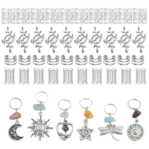 EIHI 46 Stück Dreadlocks HaarschmuckClips, Spiral Haarspange Braids Schmuck, Haarring im böhmischen Stil mit Anhänger Haar Ringe Aluminium Dreadlocks Zubehör für Damen und Herren von EIHI
