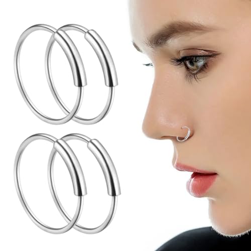 EIHI 4er-Pack Nasenring-Reifen, Nasenringe, Nasenklammern aus Edelstahl, Nasenring-Piercing für Männer und Frauen, Knorpelpiercing, 0,8 mm von EIHI