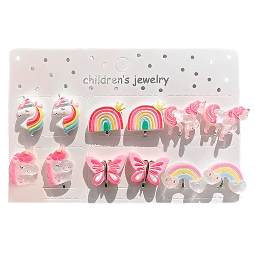 EIHI 6 Paar Clip Ohrringe Kinder, Ohrringe Ohne Ohrloch, Ohrclips Mädchen, Ohrklipser Kinder, Magnet Ohrringe Mädchen, Einhorn-Regenbogen-Schmetterling-Set von EIHI