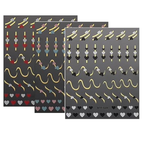 EIHI 6 Stück Nagelsticker Herz Linien Blumen Blatt Nail Art Sticker Selbstklebend Nagelaufkleber Bunte Dekoration Nageldesign Zubehör von EIHI