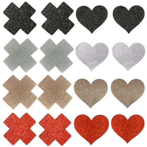 EIHI 8 Stück Nippelabdeckung Damen Nipple Cover Dünne Selbstklebende Brustwarzenabdeckungen Nippel Cover Aufkleber Nippelpads Nippelaufkleber Frauen Brustabdeckungen Herzform Kreuzförmig von EIHI