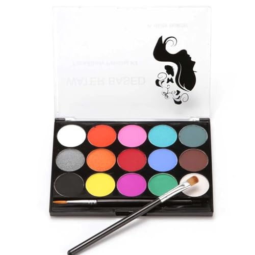 EIHI Body Painting Face Paint Kit, Gesichtsfarben Kinderschminken Set, 15 Farben professionelle Palette mit 2 Pinsel für Kinder für Kunstausstellung Halloween Party Colsplay Makeup von EIHI