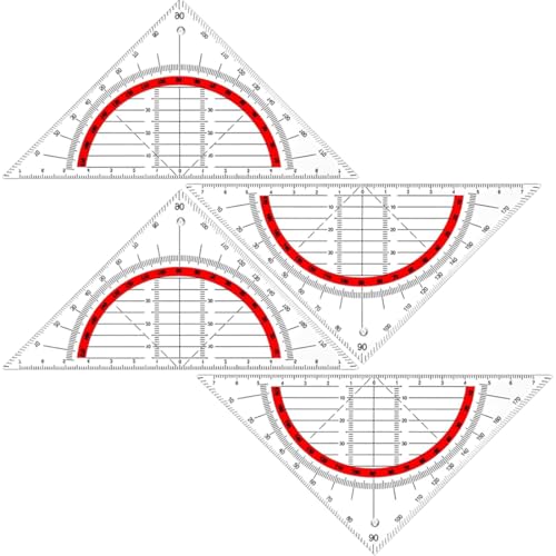 EIHI Geodreieck aus Kunststoff - 4 Stück geometrisches Dreieck 15 cm – Winkelmesser – multifunktionales geometrisches Dreieck, transparentes Messlineal von EIHI