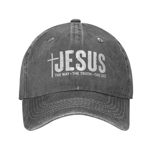 Outdoor Schattierung Unisex Laufkappe Jesus Weg Wahrheit Leben Christlich Glaube Baseballmützen Vintage Distressed Washed Snapback Cap für Männer Reise Verstellbare Passform Hut Kappe Geschenke von EIILBEIS