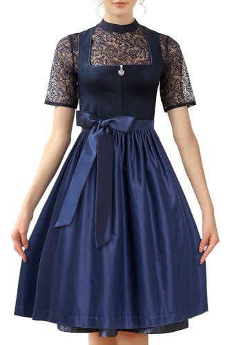 EIISSION Dirndl Damen midi Lang Dirndl Blau Trachtenkleid Trachtenrock Dirndl-Komplettsets Trachtenmode Trachten Damen mit 3 Teilig Schürze Dirndlbluse Oktoberfest Dresses Dirndlkleid 38 von EIISSION