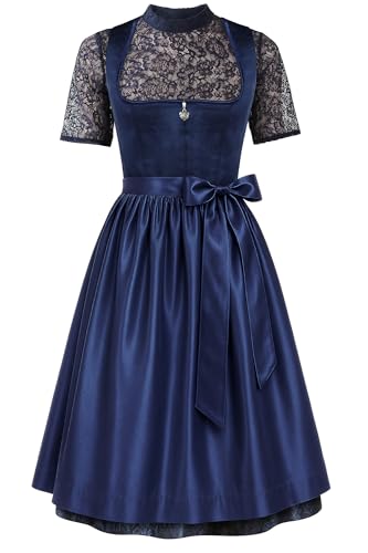 EIISSION Dirndl Damen midi Lang Dirndl Blau Trachtenkleid Trachtenrock Dirndl-Komplettsets Trachtenmode Trachten Damen mit 3 Teilig Schürze Dirndlbluse Oktoberfest Dresses Dirndlkleid 48 von EIISSION