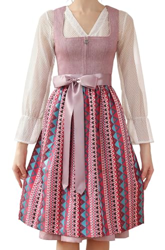 EIISSION Damen Trachtenkleid Rosa mit 3-teiligem Dirndl-Set - Schürze & Bluse - Oktoberfest Dress - Größe 42 von EIISSION
