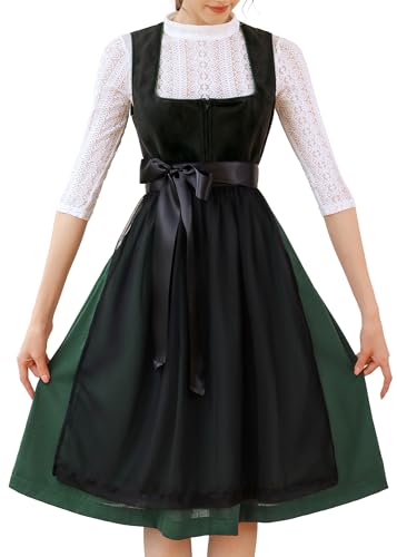 EIISSION Dirndl Damen midi Lang Dirndl Schwarz Trachtenkleid Trachtenrock Dirndl-Komplettsets Trachtenmode Trachten Damen mit 3 Teilig Dirndl Schürze Dirndlbluse Oktoberfest Dresses Dirndlkleid 44 von EIISSION