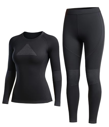 EIISSION Thermounterwäsche Damen Skiunterwäsche Set Winter Funktionsunterwäsche Thermo Unterwäsche Ski Extra Warm Thermowäsche Atmungsaktive mit Thermounterhemd Thermounterhose Wintersport XXL von EIISSION