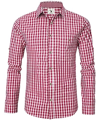 EIISSION Trachtenhemd Herren Kurzarm Rot Oktoberfest Kariert Langarm Trachten Hemd Freizeithemd Karohemd Baumwolle Slim fit S von EIISSION