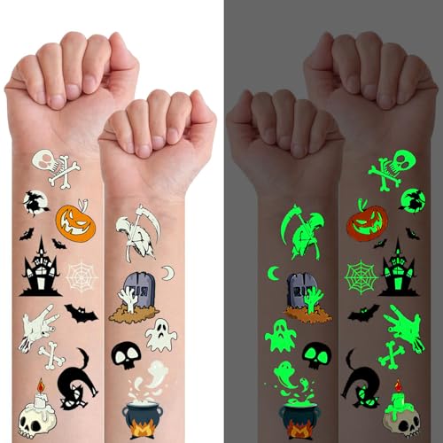 360+ Halloween Tattoo Kinder,30 Blätter Leucht Halloween Deko Temporäre Tattoos Sticker Fake Tattoos Aufkleber für Halloween Dekoration, Halloween Party Mitgebsel Kinder Party Zubehör Geschenke 360+ Halloween Tattoo Kinder,30 Blätter Leucht Halloween Deko Temporäre Tattoos Sticker Fake Tattoos Aufkleber für Halloween Dekoration, Halloween Party Mitgebsel Kinder Party Zubehör Geschenke von EIKEJI