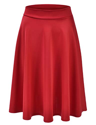 EIMIN Damen Basic Vielseitiger Stretchy Flared Casual Midi Skater Rock (S-3XL) - Rot - XX-Large (Mehr) von EIMIN