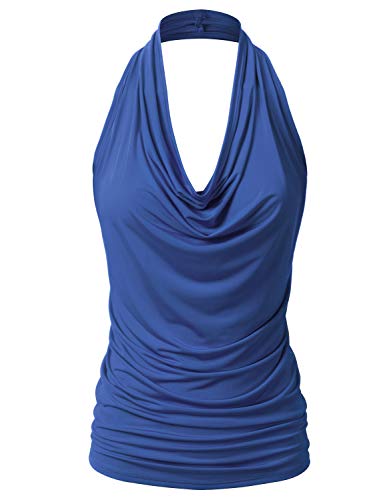 EIMIN Damen Casual Neckholder Drapierte Front Sexy Rückenfrei Tank Top (S-3XL) - Blau - 3X-Groß von EIMIN