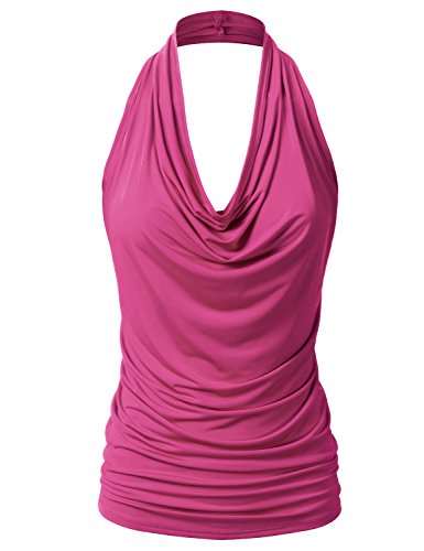 EIMIN Damen Casual Neckholder Drapierte Front Sexy Rückenfrei Tank Top (S-3XL) - Pink - Groß von EIMIN