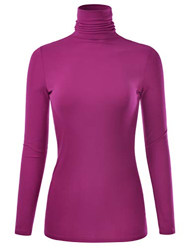 EIMIN Damen Langarm Rollkragen Leichter Pullover Slim Fit T-Shirts Top Sweater (S-3XL), Ett003_Magenta, Klein von EIMIN