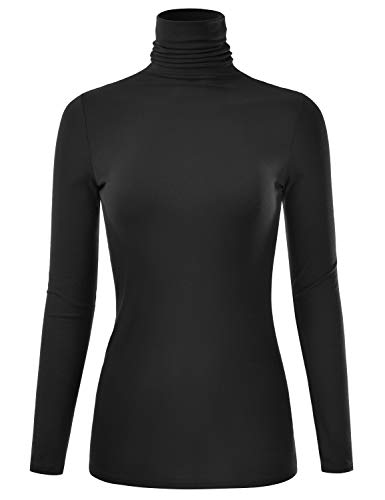 EIMIN Damen Langarm Rollkragen Leichter Pullover Slim Fit T-Shirts Top Sweater (S-3XL), Ett003_black, Groß von EIMIN