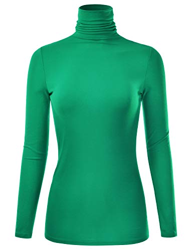 EIMIN Damen Langarm Rollkragen Leichter Pullover Slim Fit T-Shirts Top Sweater (S-3XL), Ett003_kellygreen, 3X-Groß von EIMIN