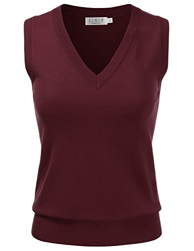 EIMIN Damen V-Ausschnitt Ärmellos Stretch Pullover Premium Sweater Weste Oberteil (S-3X), Esw011_bordeaux, Klein von EIMIN