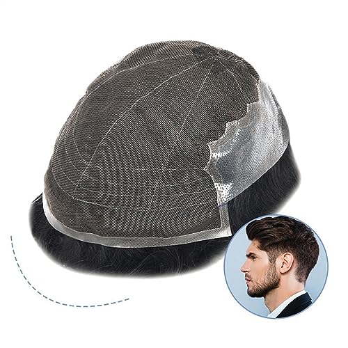 Perücken für Männer Herren-Toupet, weiche Schweizer Spitze und PU-Umfangsbasis, 20,3 x 25,4 cm, Herren-Kapillarprothese, indisches Echthaar, Haarteile, Perücke, natürliches schwarzes Haarsystem Herren von EINES