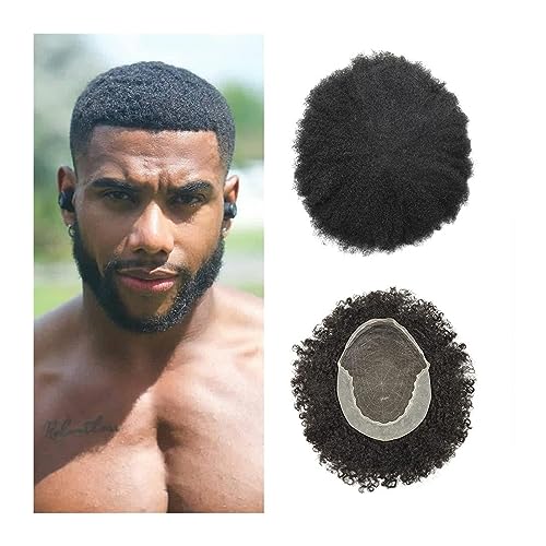 Perücken für Männer Lace Front Curly Men Hair Bequeme Afro-Männerhaarprothese Gebleichte Knoten Französisches Spitzenoberteil und dünne PU-Hautumfangs-Echthaarteile Herrenperücke (Color : 6 INCHES-20 von EINES