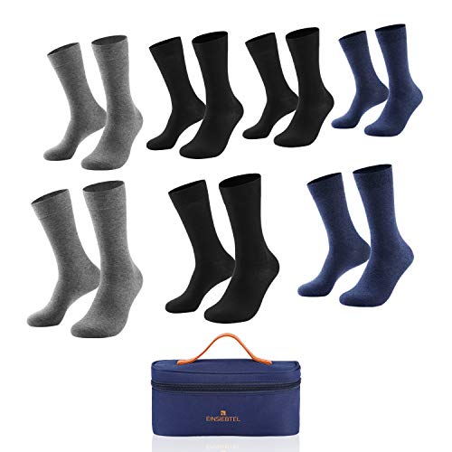 EINSIEBTEL® EINCLASSIC Herren Socken Business Socken 7er Pack, Geschenkverpackung mit Aufbewahrungstasche (39-42, 3X Black + 2X Grey + 2X Blue Navy) von EINSIEBTEL