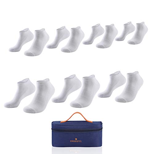 EINSIEBTEL® EINJOGGING Unisex Laufsocken, Sneaker Socken, Sportsocken mit Frotteesohle, Herren & Damen, 7er Pack, Geschenkverpackung mit Aufbewahrungstasche (35-38, 7X White) von EINSIEBTEL