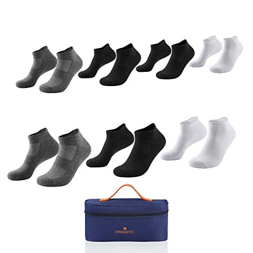 EINSIEBTEL® EINJOGGING Unisex Laufsocken, Sneaker Socken mit Frotteesohle, Herren & Damen, 7er Pack mit Aufbewahrungstasche (39-42, 3X Black + 2X Grey + 2X White) von EINSIEBTEL