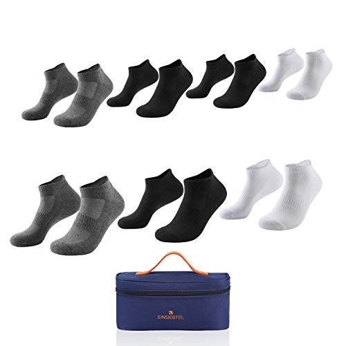 EINSIEBTEL® EINJOGGING Unisex Laufsocken, Sneaker Socken mit Frotteesohle, Herren & Damen, 7er Pack mit Aufbewahrungstasche (47-50, 3X Black + 2X Grey + 2X White) von EINSIEBTEL