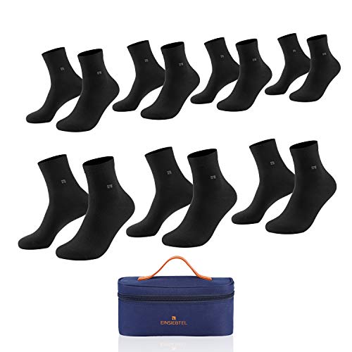 EINSIEBTEL® EINKOMFORT Unisex Quarter Socken, Herren & Damen, 7er Pack, Geschenkverpackung mit Aufbewahrungstasche (35-38, 7X Black) von EINSIEBTEL