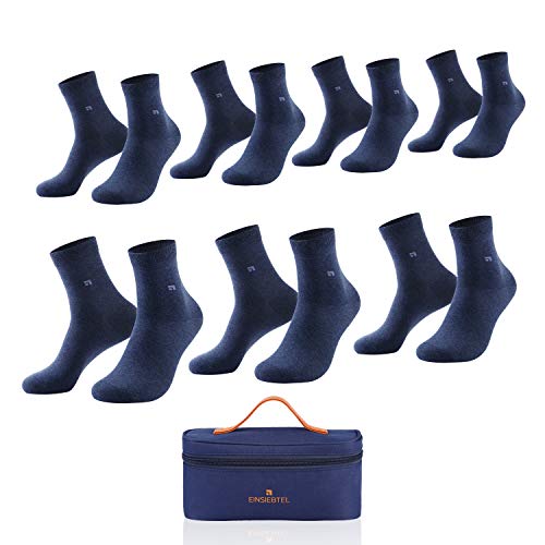 EINSIEBTEL® EINKOMFORT Unisex Quarter Socken, Herren & Damen, 7er Pack, Geschenkverpackung mit Aufbewahrungstasche (35-38, 7X Blue Navy) von EINSIEBTEL