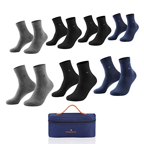 EINSIEBTEL® EINKOMFORT Unisex Quarter Socken, Herren & Damen, 7er Pack, Geschenkverpackung mit Aufbewahrungstasche (47-50, 3X Black + 2X Grey + 2X Blue Navy) von EINSIEBTEL